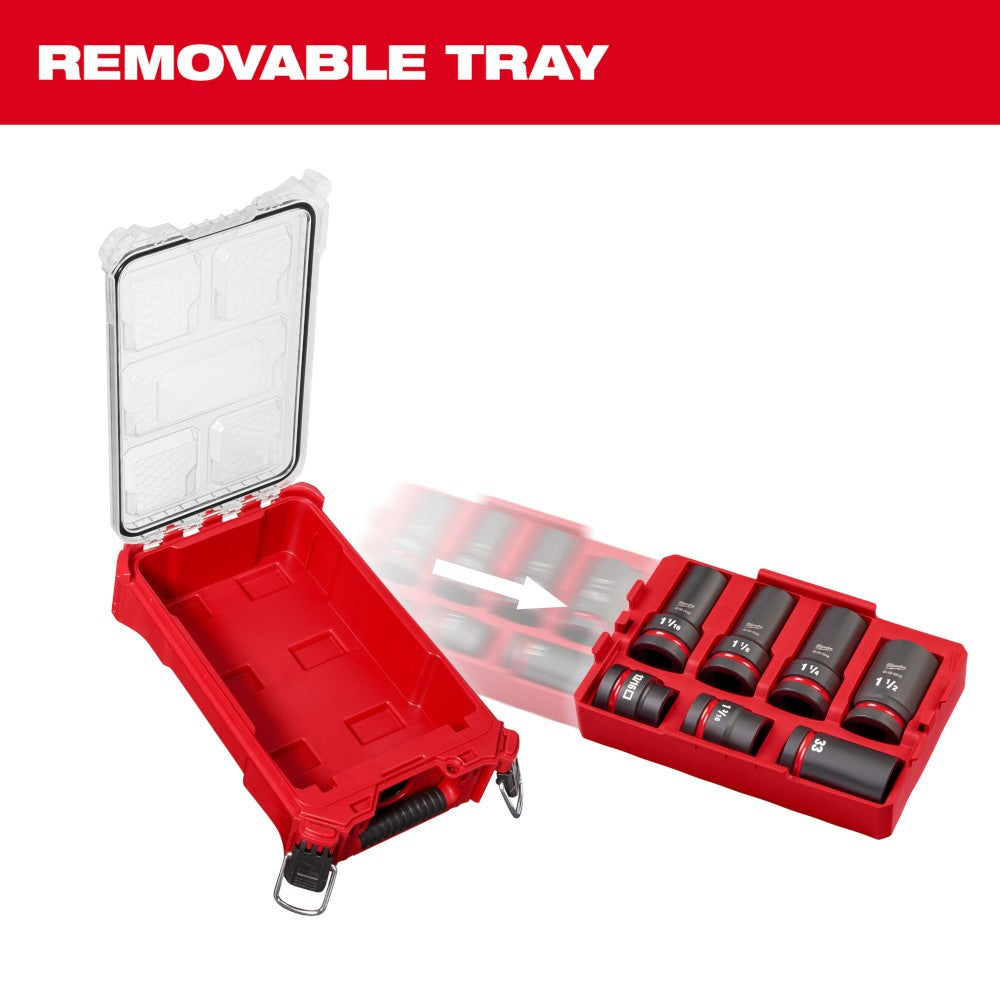 Milwaukee 49-66-7840 SHOCKWAVE Impact Duty 1”ќ Drive 7PC MM & SAE Wheel Service Socket PACKOUT Set