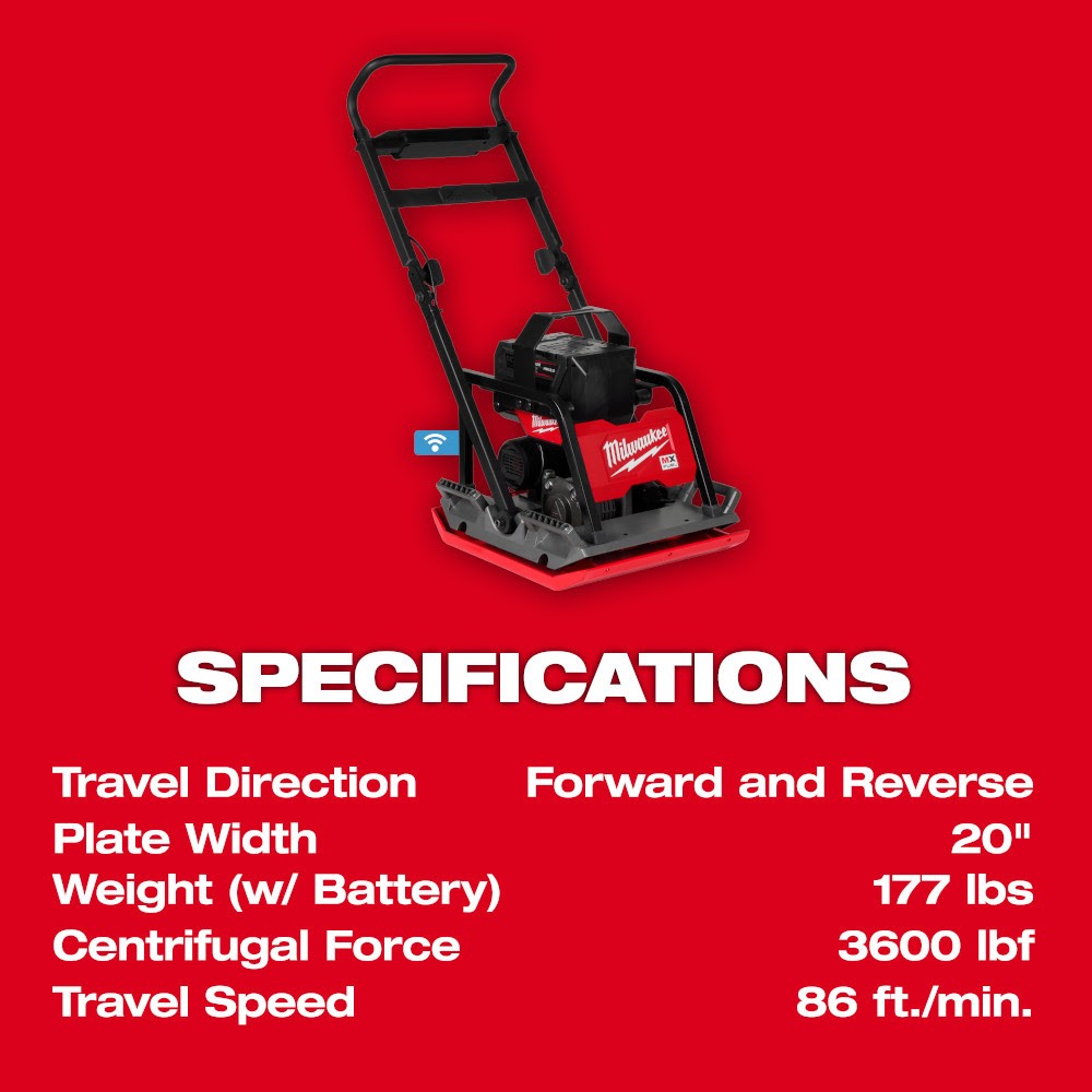 Milwaukee MXF220-2HD MX FUEL Lithium-Ion 20 in. Plate Compactor Kit with (2) FORGE HD12.0 Batteries and (1) MX FUEL Super Charger