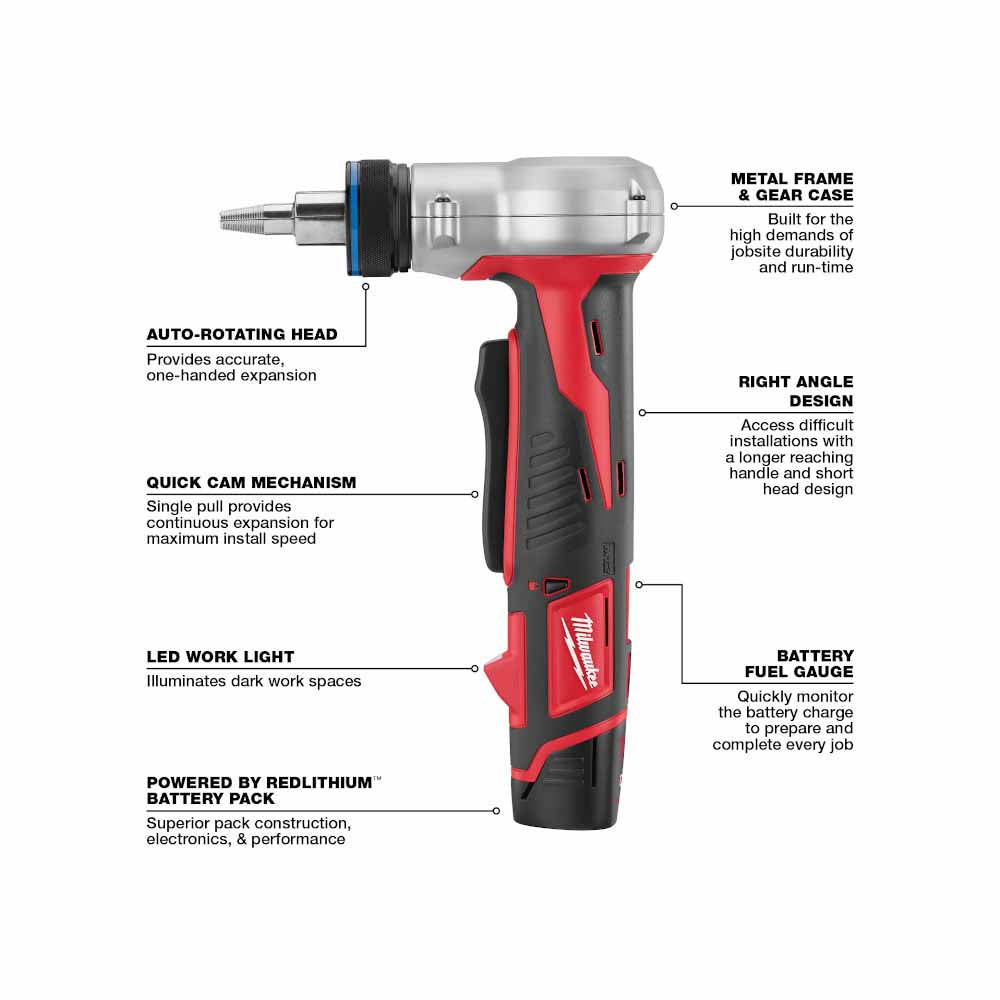 Milwaukee 2432-22 M12 ProPEX Expansion Tool Kit With 1/2, 3/4, 1 Heads